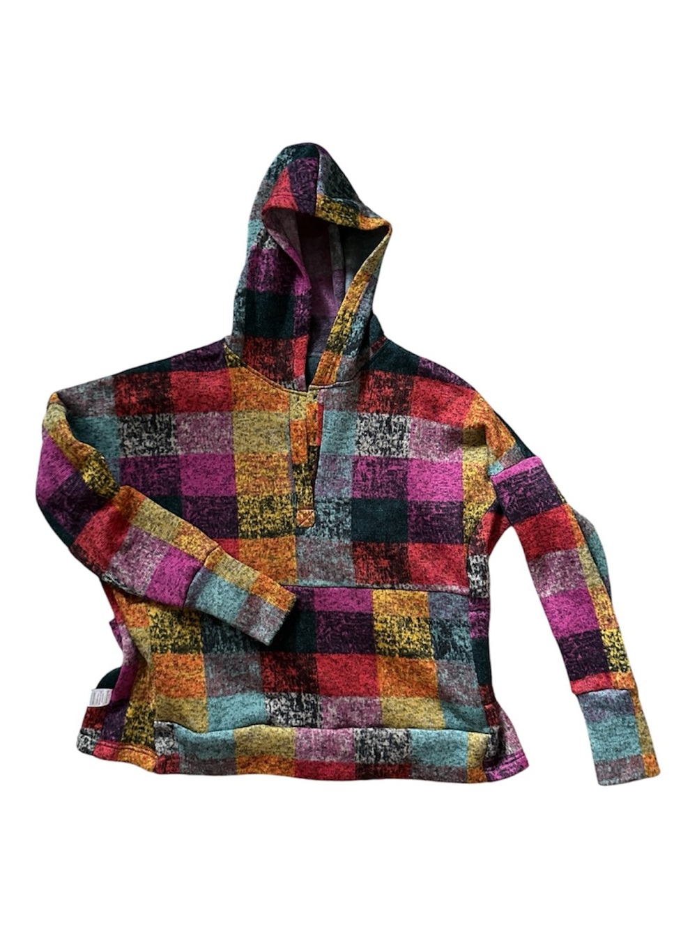 BiBi Hooded Plaid Pullover in Purple, Pink, Yellow, Blue, Black